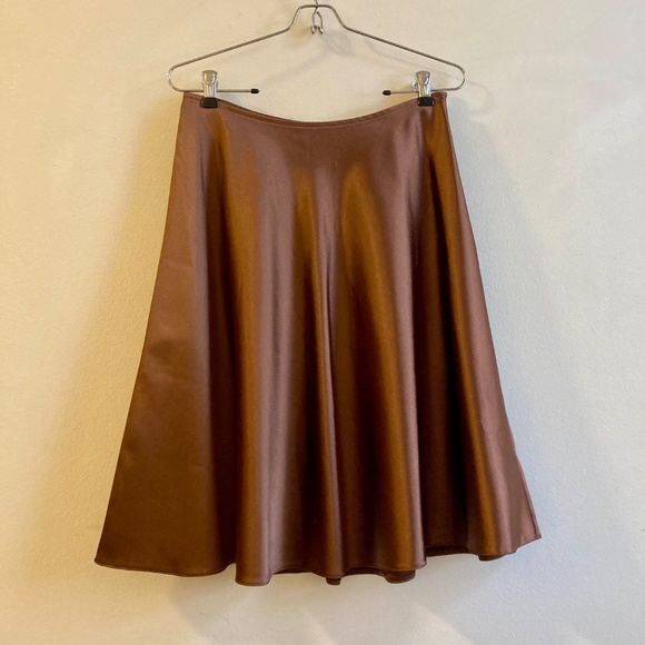 Chocolate Brown Midi Skirt Satin Sheen Balletcore Size 4 - Picture 2 of 11